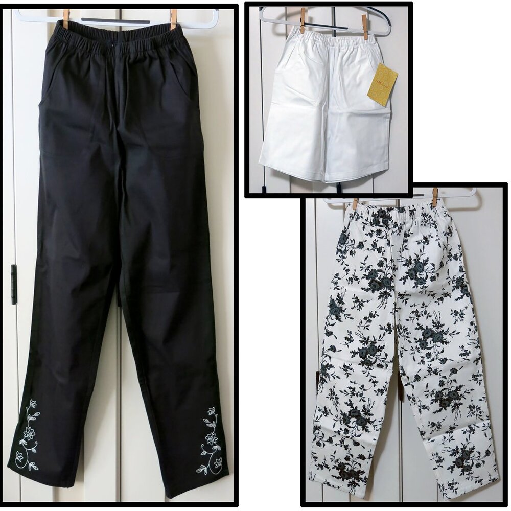 NWT Denim & Co. Floral Capri Crop Pants + White Shorts + Pants S Stretch Cotton